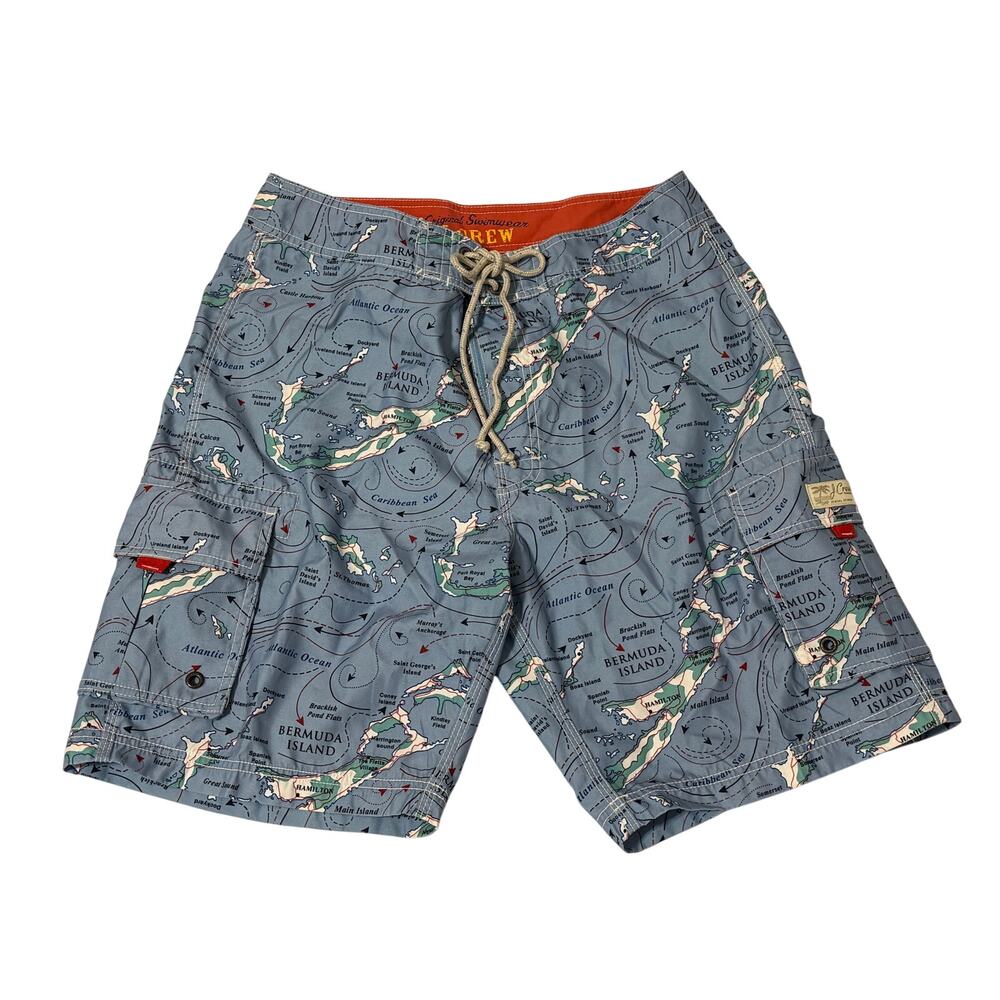 J. Crew Men's Original Swimwear Bermuda Island Map Swim/Board Shorts, Size 32